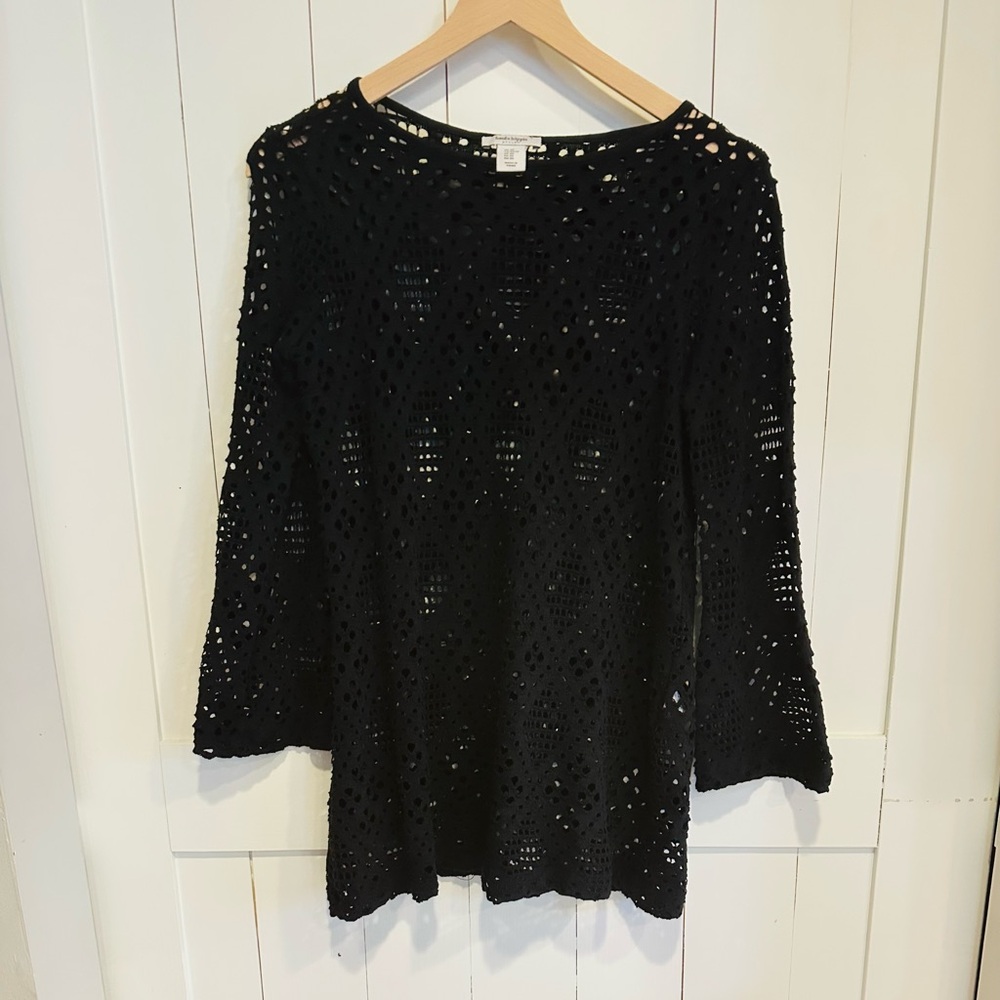Haute Hippie Style Black Open-Knit Crochet Top – Size XS